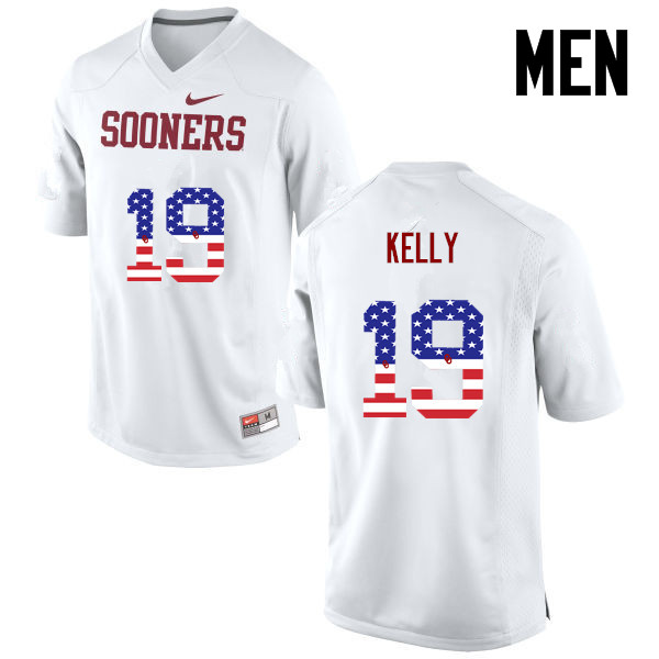 Oklahoma Sooners #19 Caleb Kelly College Football USA Flag Fashion Jerseys-White